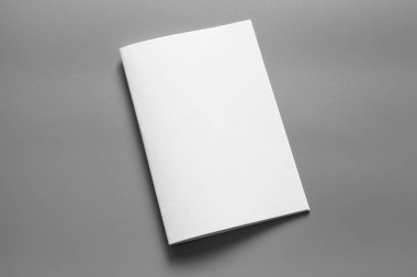Boş portre mock-up kağıt. gri, değiştirilebilir arka plan izole broşür dergi / beyaz kağıt izole gri üzerine
