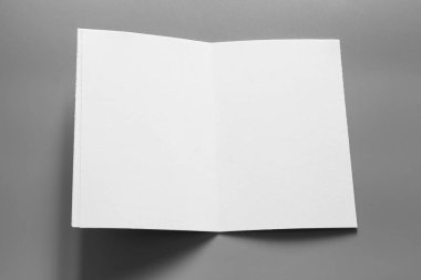 Boş portre mock-up kağıt. gri, değiştirilebilir arka plan izole broşür dergi / beyaz kağıt izole gri üzerine