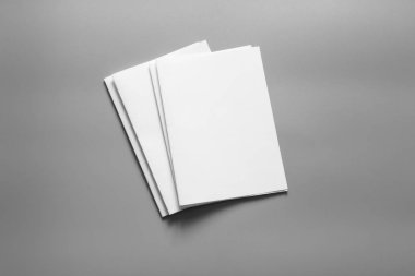 Boş portre mock-up kağıt. gri, değiştirilebilir arka plan izole broşür dergi / beyaz kağıt izole gri üzerine