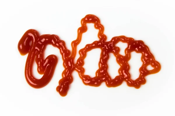 Tomatsås Isolerad Vit Bakgrund Röd Ketchup Stänk Isolerade Vit Bakgrund — Stockfoto