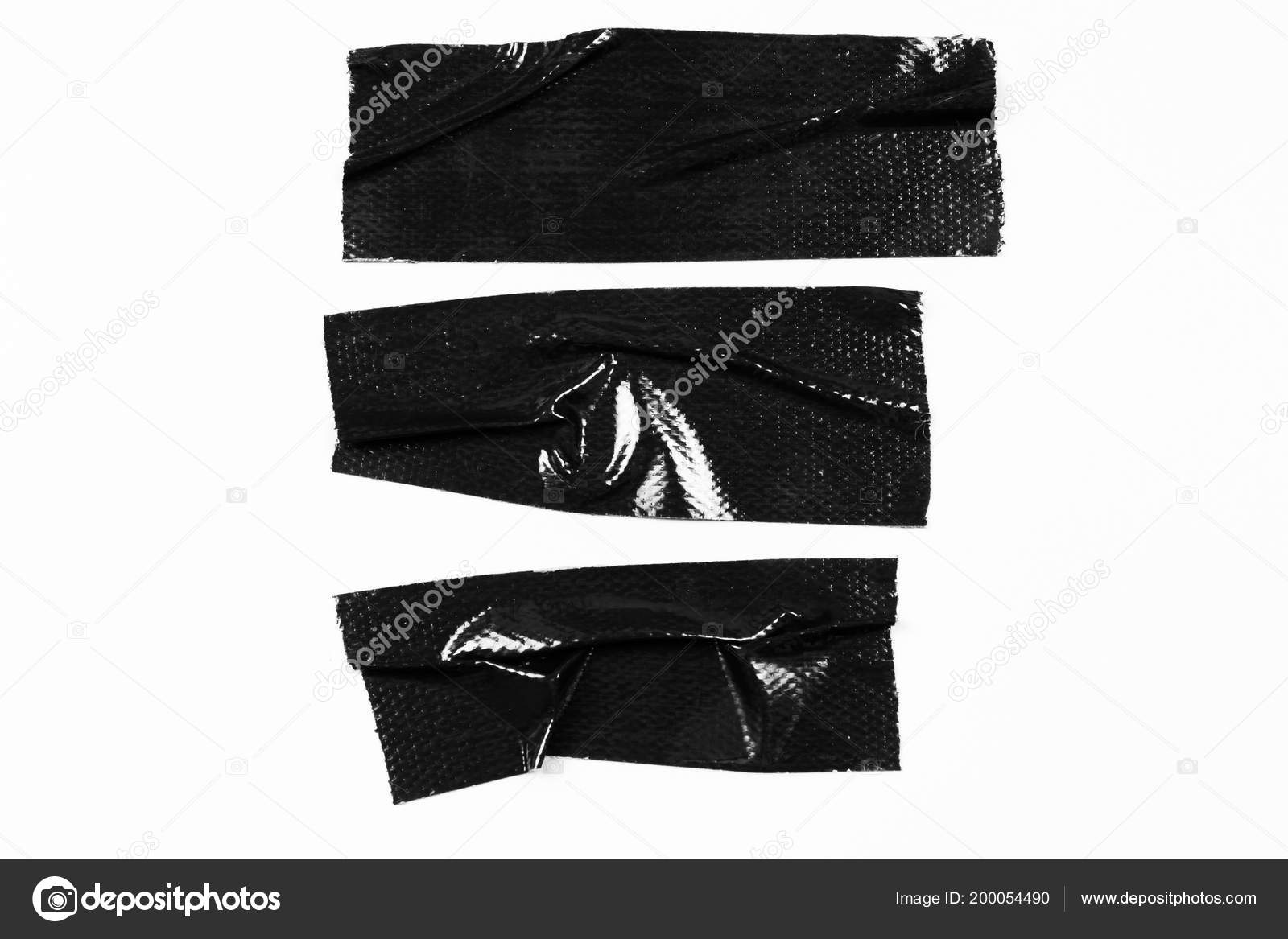 Set Black Tapes White Background Torn Horizontal Different Size Black