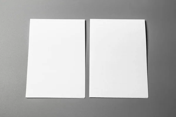 Leere Porträtattrappen Broschüre Magazin Isoliert Auf Grauem Wechselbarem Hintergrund Weißes — Stockfoto