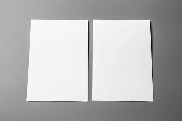 Papel Retrato Blanco Revista Folleto Aislado Gris Fondo Cambiable Papel — Foto de Stock