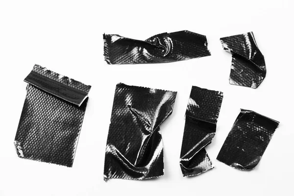 Set Black Tapes White Background Torn Horizontal Different Size Black — Stock Photo, Image