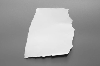 Gri arka planda beyaz yırtık kağıt. koleksiyon kağıdı yırtılması