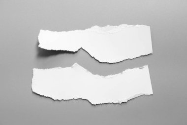 Gri arka planda beyaz yırtık kağıt. koleksiyon kağıdı yırtılması