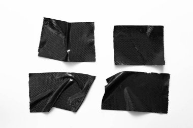 Siyah bantlar beyaz arka plan üzerinde ayarlayın. Yatay ve farklı boyut siyah bant, yapıştırıcı parçaları yırtılmış.