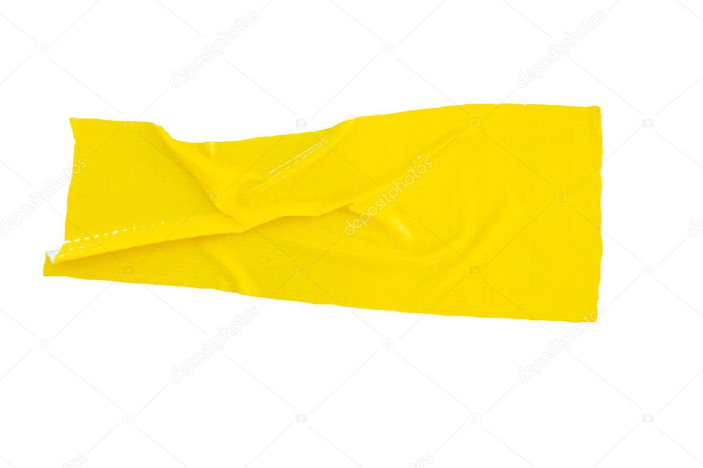 Set of yellow tapes on white background. Torn horizontal and different size yellow sticky tape, adhesive pieces.