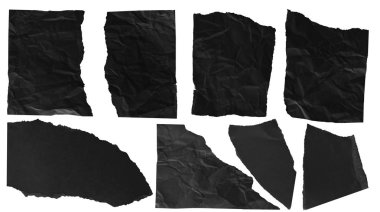 Beyaz arka planda siyah yırtık kağıt. koleksiyon kağıt RIP