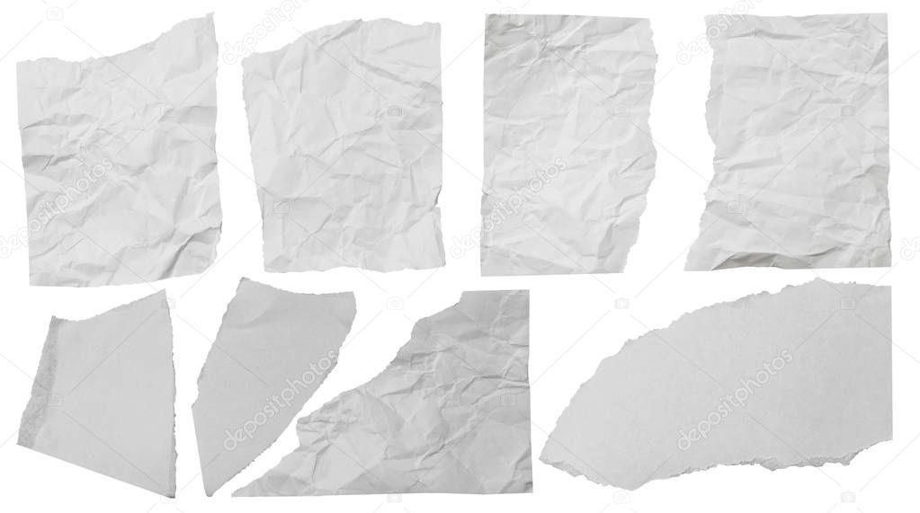 white torn paper on white background. collection paper rip