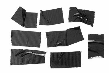 Siyah bantlar beyaz arka plan üzerinde ayarlayın. Yatay ve farklı boyut siyah bant, yapıştırıcı parçaları yırtılmış.