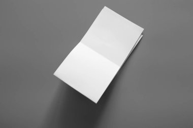 Boş portre mock-up kağıt. gri, değiştirilebilir arka plan izole broşür dergi / beyaz kağıt izole gri üzerine