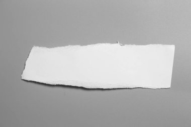 Gri arka planda beyaz yırtık kağıt. koleksiyon kağıdı yırtılması