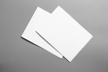 Boş portre mock-up kağıt. gri, değiştirilebilir arka plan izole broşür dergi / beyaz kağıt izole gri üzerine