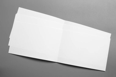 Boş portre mock-up kağıt. gri, değiştirilebilir arka plan izole broşür dergi / beyaz kağıt izole gri üzerine