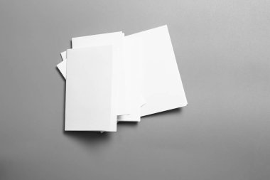 Boş portre mock-up kağıt. gri, değiştirilebilir arka plan izole broşür dergi / beyaz kağıt izole gri üzerine