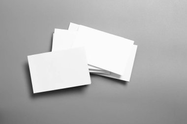 Boş portre mock-up kağıt. gri, değiştirilebilir arka plan izole broşür dergi / beyaz kağıt izole gri üzerine