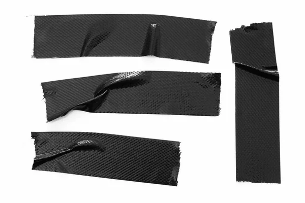 Set Black Tapes White Background Torn Horizontal Different Size Black — Stock Photo, Image