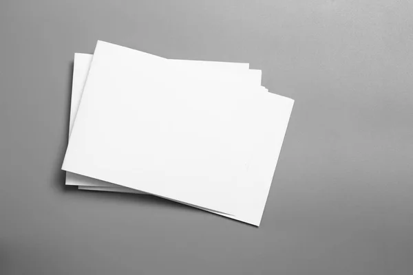 空白肖像模型纸 小册子杂志孤立的灰色 多变的背景 白皮书孤立的灰色 — 图库照片