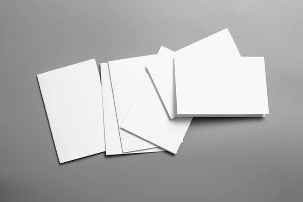 Blank Portrait Mock Paper Brochure Magazine Isolated Gray Changeable Background — Stock Photo, Image