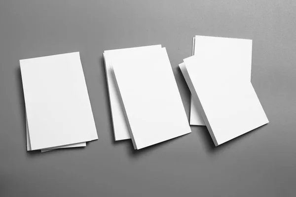 空白肖像模型纸 小册子杂志孤立的灰色 多变的背景 白皮书孤立的灰色 — 图库照片