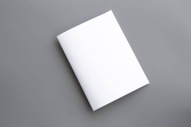 Boş dikey A4. gri, değiştirilebilir arka plan izole broşür dergi / beyaz kağıt izole gri üzerine