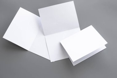 Boş dikey A4. gri, değiştirilebilir arka plan izole broşür dergi / beyaz kağıt izole gri üzerine