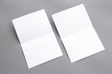 Boş dikey A4. gri, değiştirilebilir arka plan izole broşür dergi / beyaz kağıt izole gri üzerine