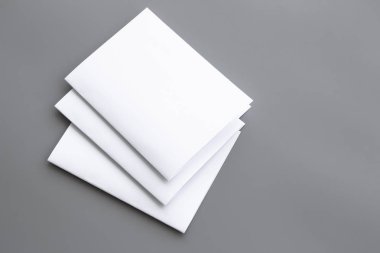 Boş dikey A4. gri, değiştirilebilir arka plan izole broşür dergi / beyaz kağıt izole gri üzerine