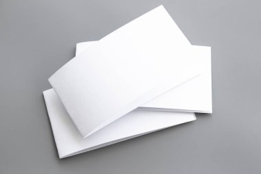 Boş dikey A4. gri, değiştirilebilir arka plan izole broşür dergi / beyaz kağıt izole gri üzerine