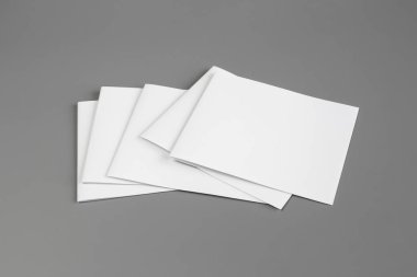 Boş dikey A4. gri, değiştirilebilir arka plan izole broşür dergi / beyaz kağıt izole gri üzerine