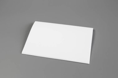 Boş dikey A4. gri, değiştirilebilir arka plan izole broşür dergi / beyaz kağıt izole gri üzerine