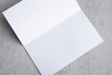 Boş portre mock-up kağıt. gri, değiştirilebilir arka plan izole broşür dergi / beyaz kağıt izole gri üzerine