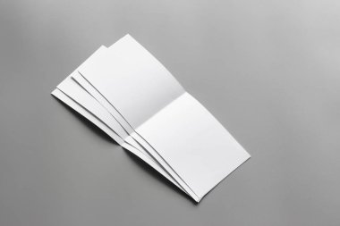 Boş portre mock-up kağıt. gri, değiştirilebilir arka plan izole broşür dergi / beyaz kağıt izole gri üzerine