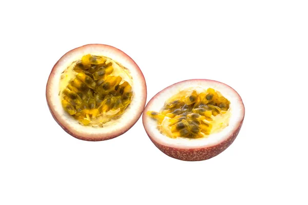 Half Fresh Ripe Passion Fruit Isolated White Background — Foto de Stock