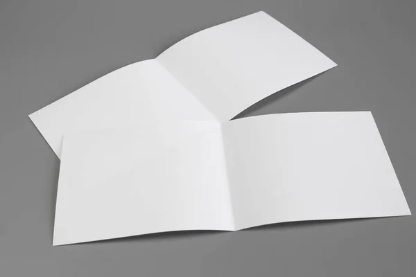 空白の肖像画 サイズ パンフレット雑誌グレー 変わりやすい背景に分離されて灰色に分離されたホワイト ペーパー — ストック写真
