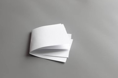 Boş portre mock-up kağıt. gri, değiştirilebilir arka plan izole broşür dergi / beyaz kağıt izole gri üzerine