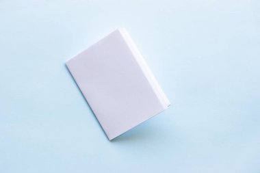 Boş portre mock-up kağıt. Mavi, değiştirilebilir arka plan izole broşür dergi / beyaz ışık mavi kağıt üzerinde izole kağıt.