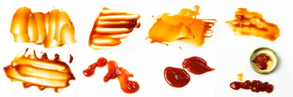 Salsa Pomodoro Isolata Fondo Bianco Spruzzi Ketchup Rosso Isolati Sfondo — Foto Stock