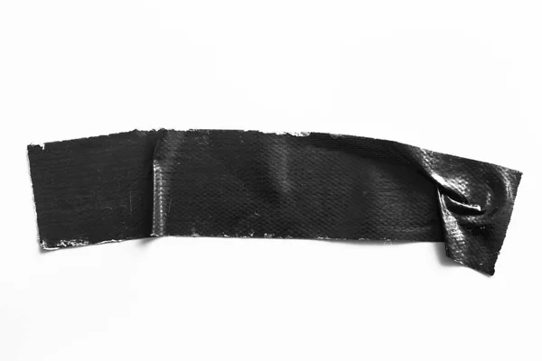白背景に黒テープをセットします 水平方向と異なるサイズの黒い粘着テープ 接着部分を引き裂かれました — ストック写真