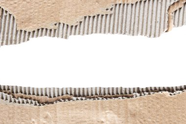 Kahverengi doku kağıt beyaz arka plan üzerinde yırtık oluklu. karton sayfasının arka planı olarak kullanılan RIP .