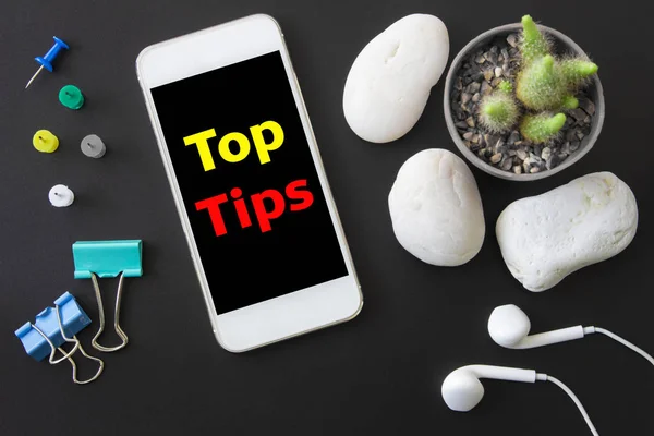 Top Tipstext Message Top Tips Smartphone Table Office — Stock Photo, Image
