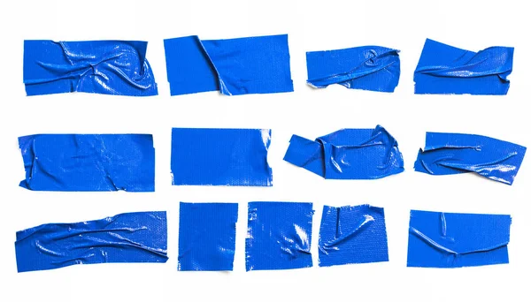 바탕에 파란색 테이프의 집합입니다 찢어진된 파란색 스티커 테이프 접착제 — 스톡 사진