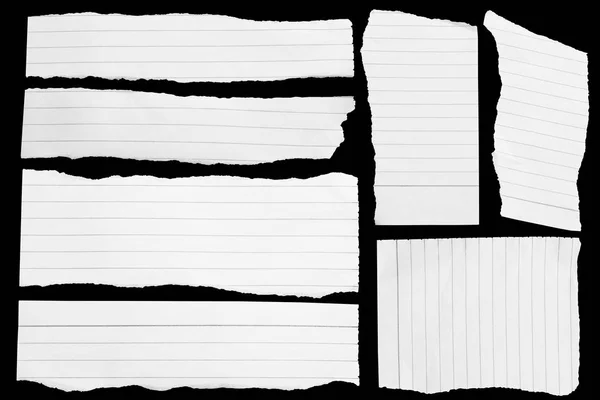 Set White Torn Paper Black Background Collection Paper Rip Set — Photo