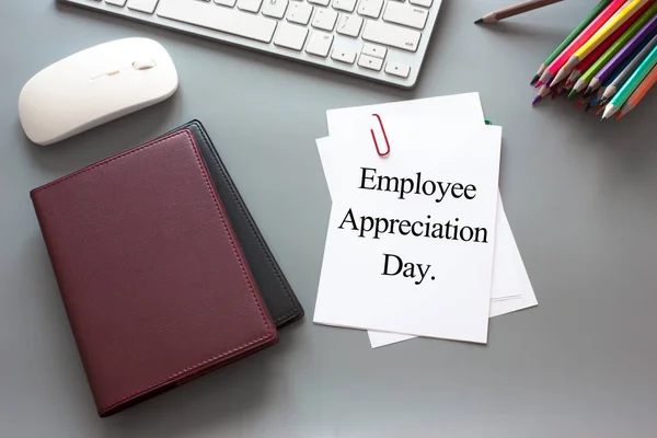 Text Employee Appreciation Day White Paper Book Office Supplies Wood — Photo