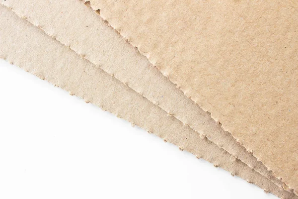 Brown Corrugated Texture Paper Torn White Background Rip Cardboard Sheet — Stock Photo, Image