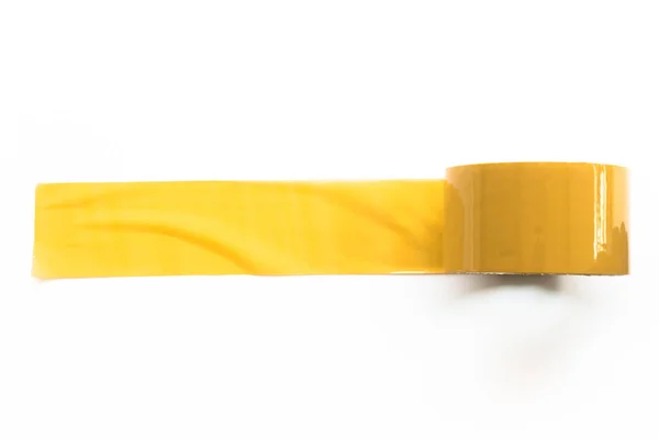 白色背景的黄色带子 扭动水平和不同尺寸的黄色粘贴带 粘贴件 — 图库照片