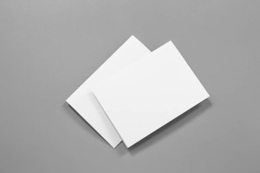 Boş portre mock-up kağıt. gri, değiştirilebilir arka plan izole broşür dergi / beyaz kağıt izole gri üzerine