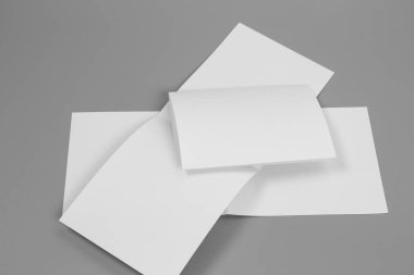 Boş portre mock-up kağıt. gri, değiştirilebilir arka plan izole broşür dergi / beyaz kağıt izole gri üzerine