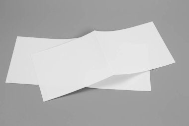 Boş portre mock-up kağıt. gri, değiştirilebilir arka plan izole broşür dergi / beyaz kağıt izole gri üzerine